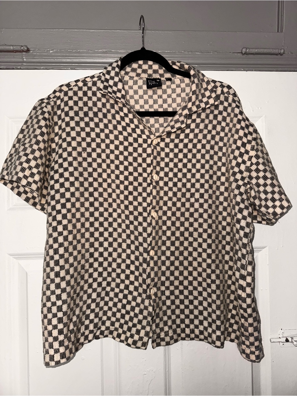 Casual Short-Sleeve Checkered Shirt in Cream and Black